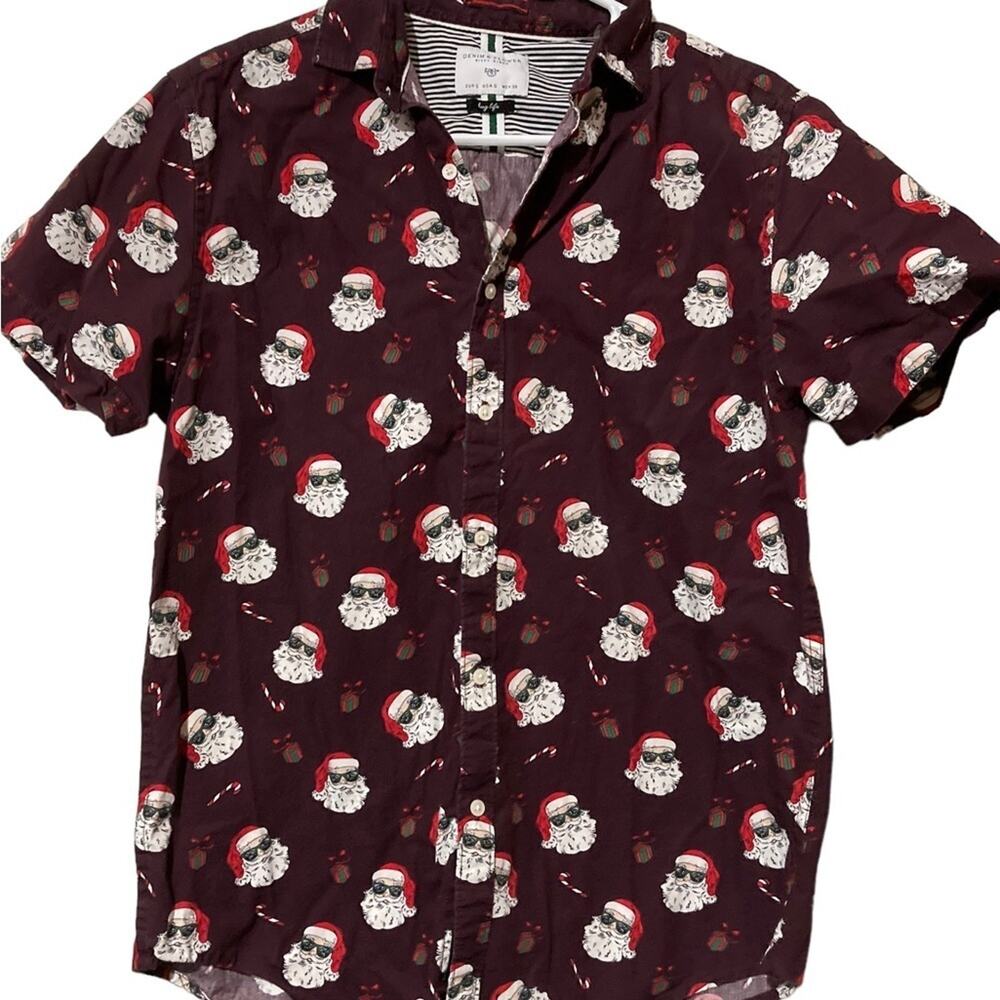 Denim & Flower Ricky Singh Santa Claus Button Up Shirt‎ size Small Hug Life